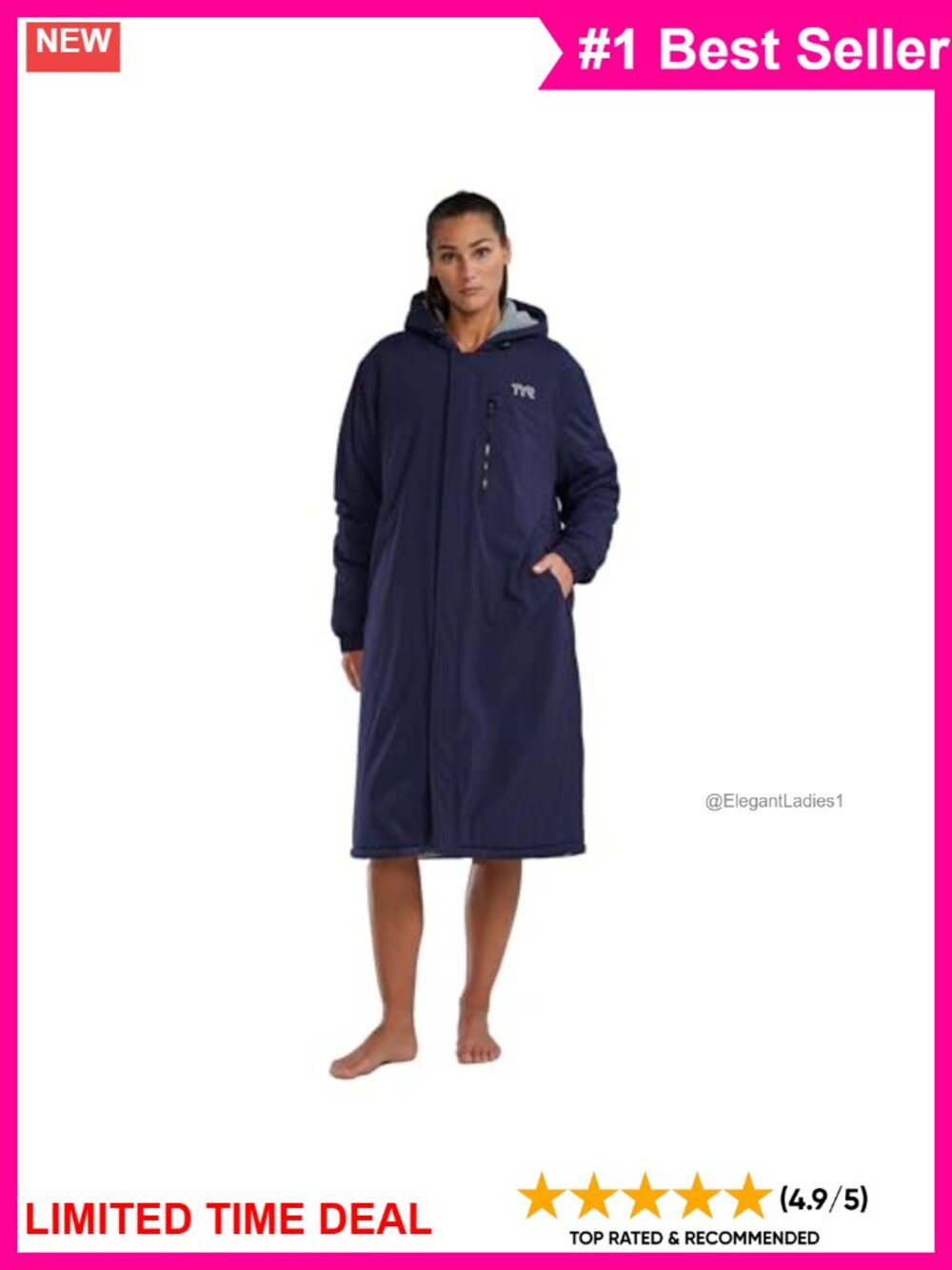 TYR Hydrosphere Swim Parka Water Repellent Fleece Lined Hooded Cover Up